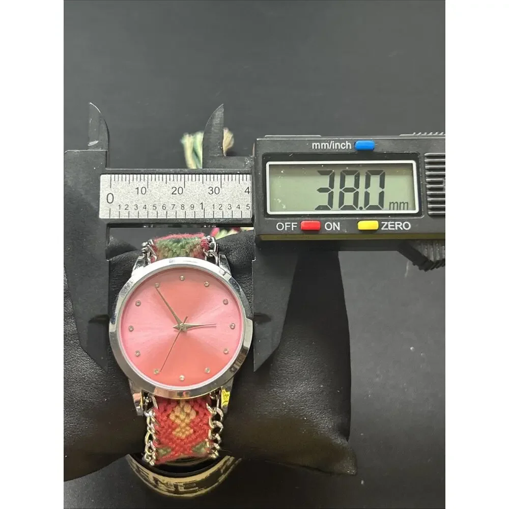 Silver Tone Pink Dial Multicolored Band Women’s Quartz Watch